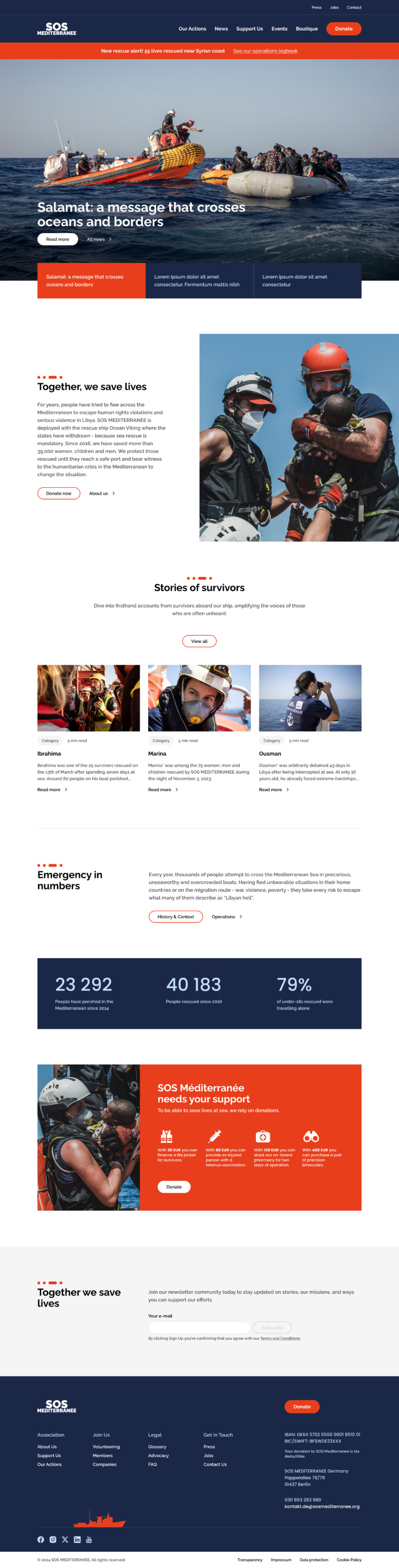 Maquette du design du site SOS MEDITERRANEE