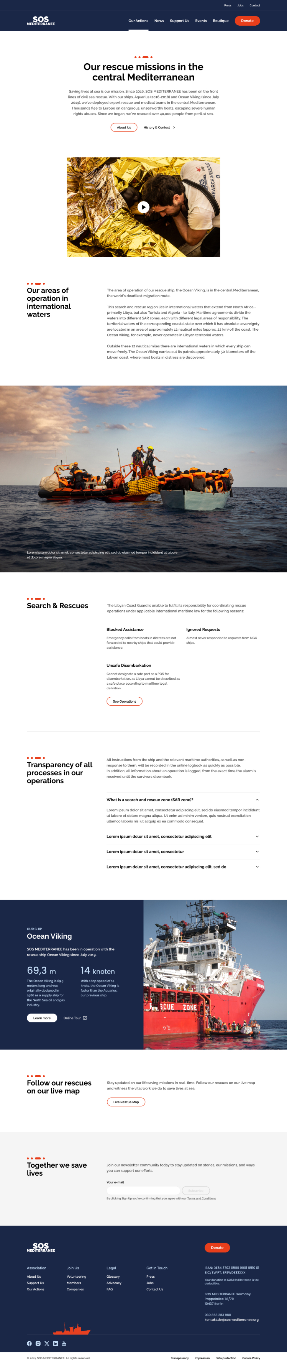 Maquette d'une page du site SOS MEDITERRANEE